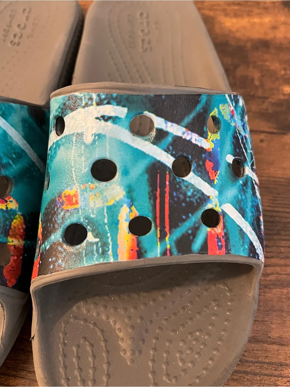 Kids Slide Sandals with Teal & Gray Galaxy Abstract Print